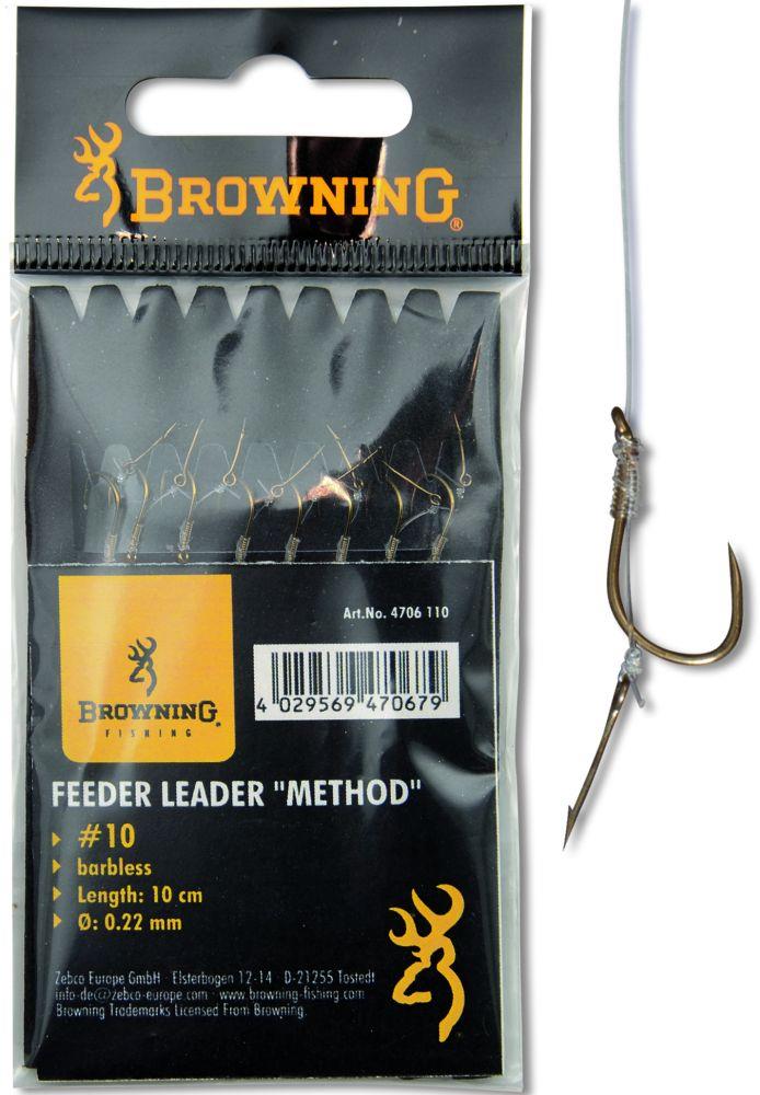 Browning Feeder Leader Method Gr. 12, 0,20 mm, 10 cm barbless 8 Stück