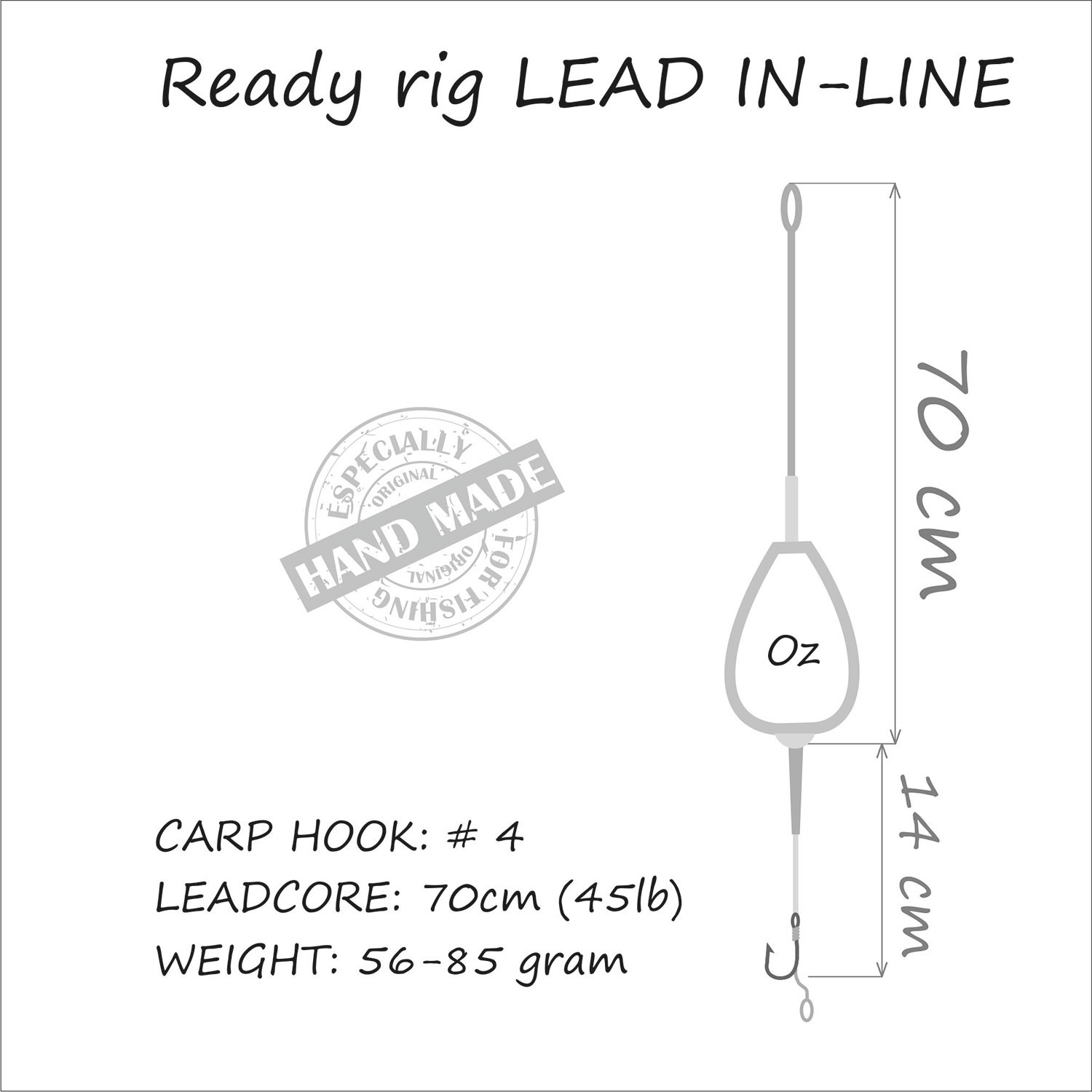 Life Orange Carp Rig Lead In-Line (Leadcore); Hook Gr. 4; 56gr.