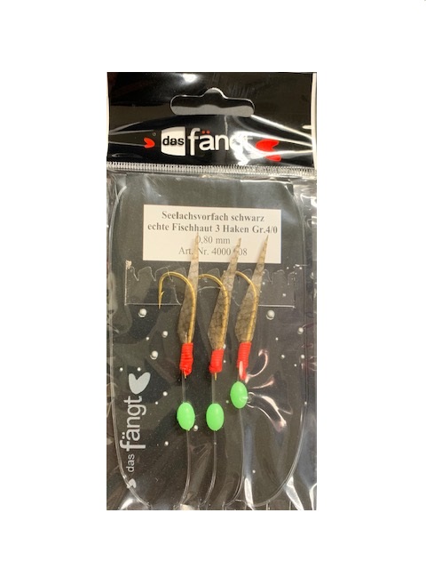 Das fängt Heringsvorfach mit echter Fischhaut; Schwarz; 5 Haken; Gr. 4; 0,50 mm