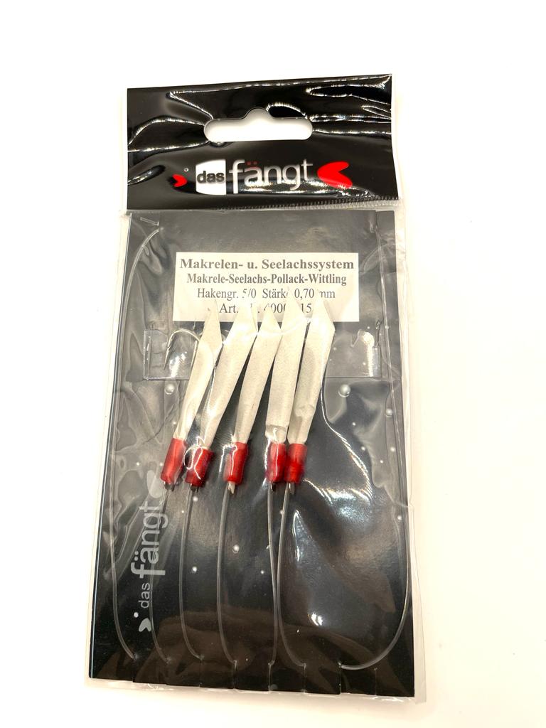 Das fängt Makrelen- und Seelachssystem; Weiß / Rot; 5/0; 0,70 mm