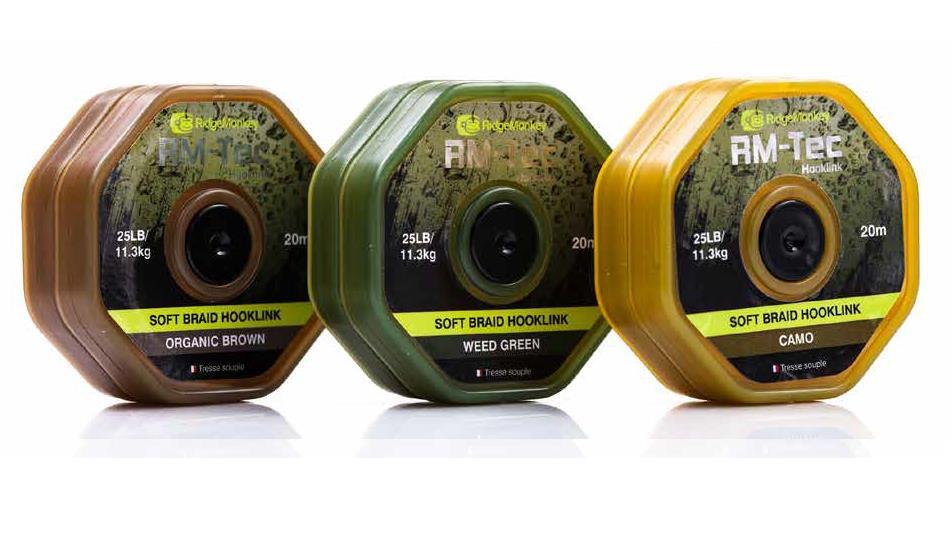 RidgeMonkey RM-Tec Soft Braided Hooklink; 25 Lb; 20 m; Camo