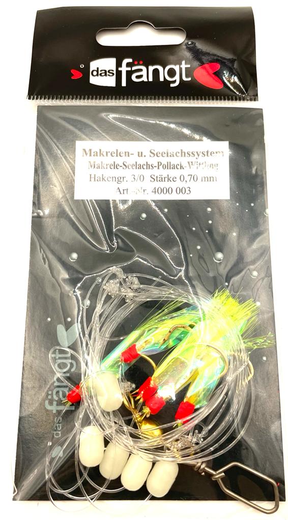 Das fängt Makrelen- und Seelachssystem Fluo; 5 Haken; 0,70 mm