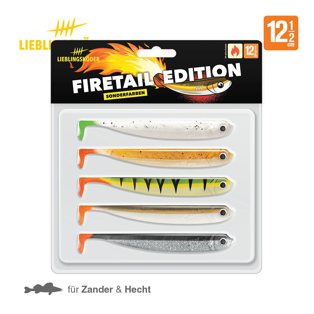 Lieblingköder Firetail Edition; UV aktiv Firetails; 12,5 cm; Qty. 5