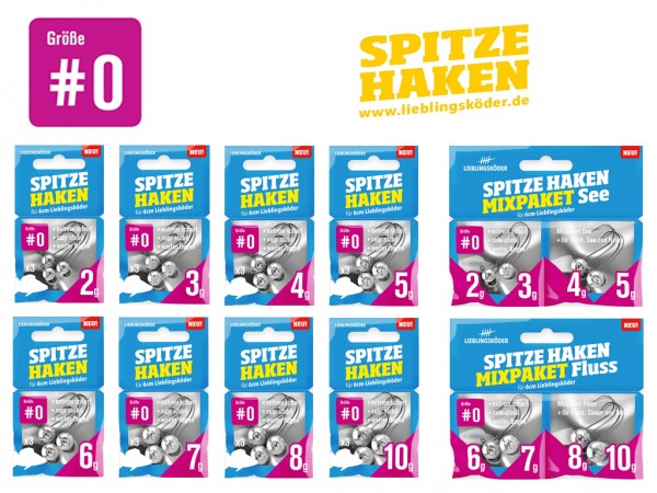 Lieblingsköder Spitze Haken; Größe #0; Mixpaket Fluss