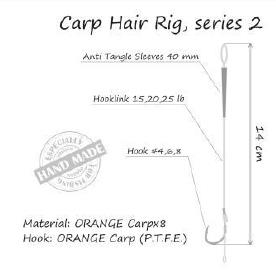 Life Orange Hook Rig Carp Hair Rigs Vorfach 7°; 20lb; Hook Gr.6