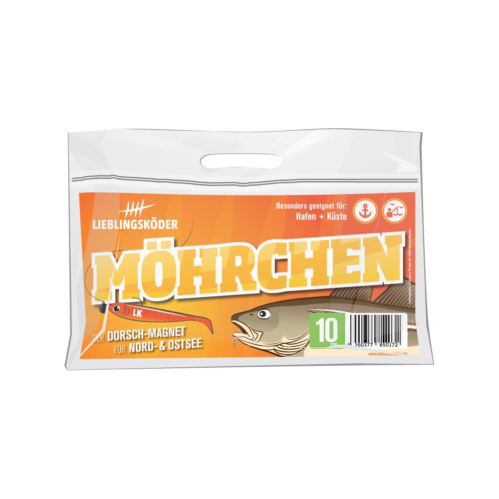 Lieblingsköder Möhrchen 10 cm; 4 Stück; Dorsch-Magnet für Nord- und Ostsee