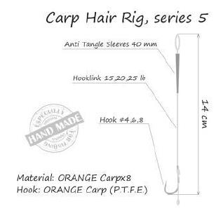 Life Orange Hook Rig Carp Hair Rigs; 20lb; Hook Gr.6