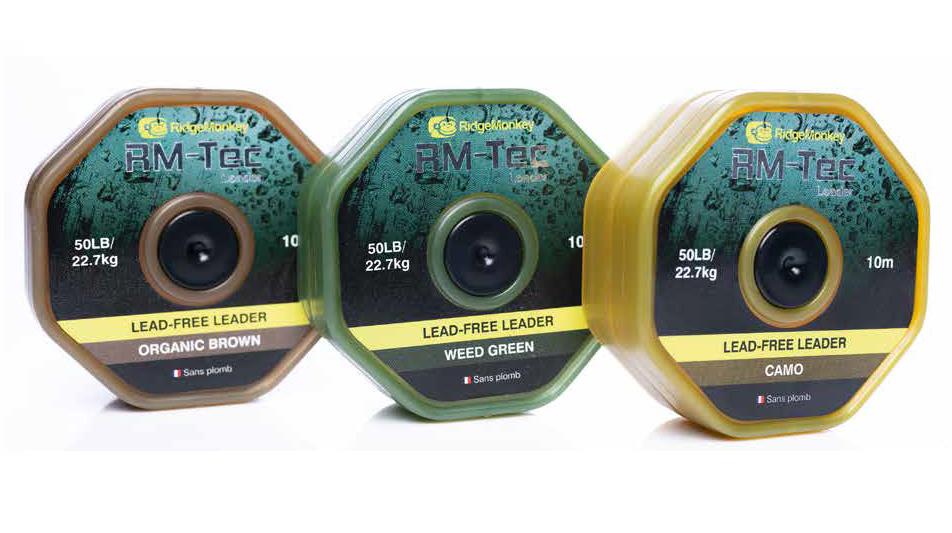 RidgeMonkey RM-Tec Lead Free Leader; 10 m; 50 Lb; Weed Green