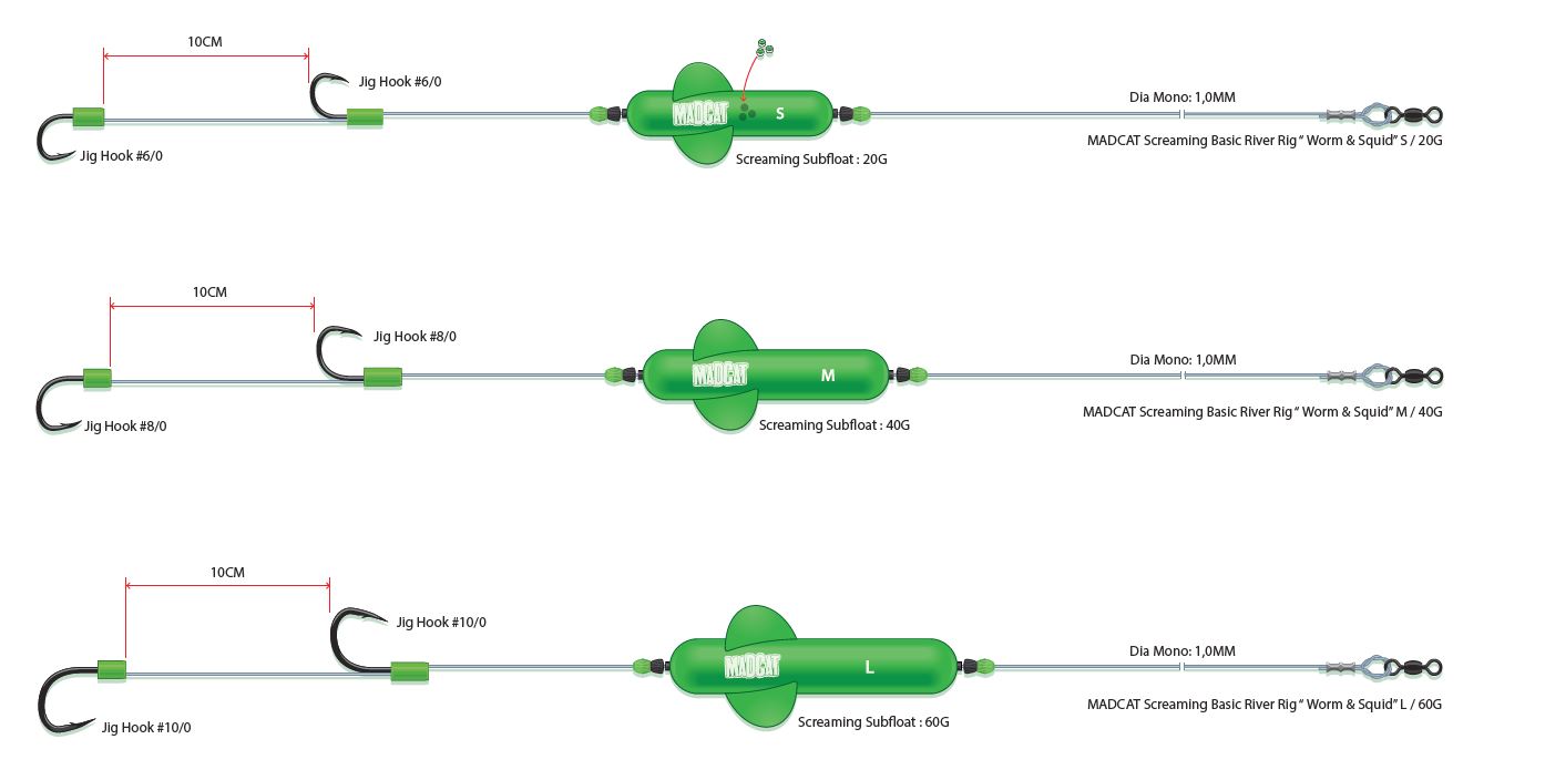 MADCAT Screaming Basic River Rig "Worm & Squid“; Größe: S