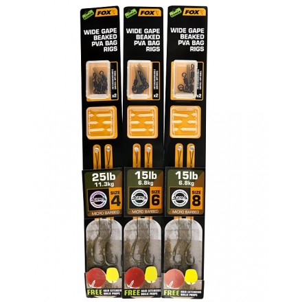Fox Wide Gape Beaked PVA Bag Rigs; Sz. 6; 20 lb; Micro Barbed; 2 Stück