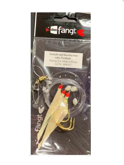 Das fängt Seelachs-und Dorschsystem mit echter Fischhaut; Gr. 6/0; 0,50 mm