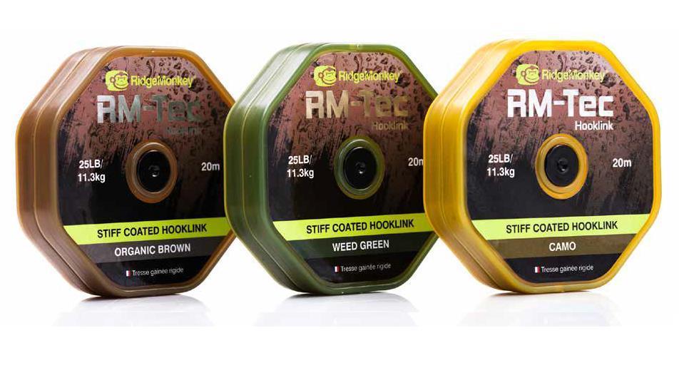 RidgeMonkey RM-Tec Stiff Coated Hooklink; 25 Lb; 20 m; Weed Green