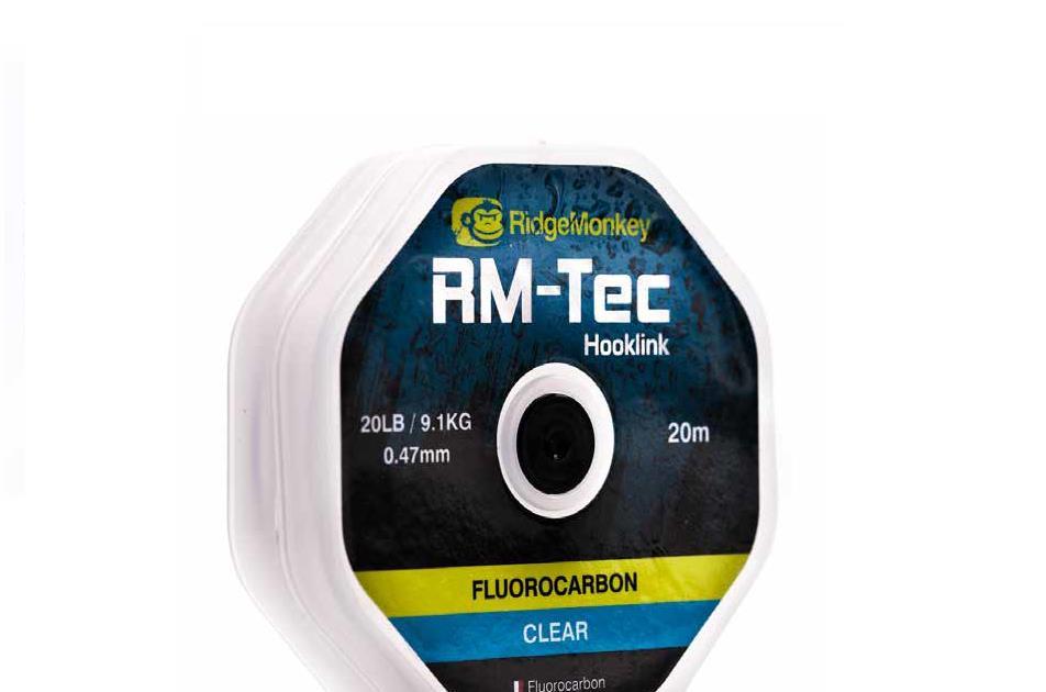 RidgeMonkey RM-Tec Flourocarbon Hooklink; 20 Lb; 20 m; Clear
