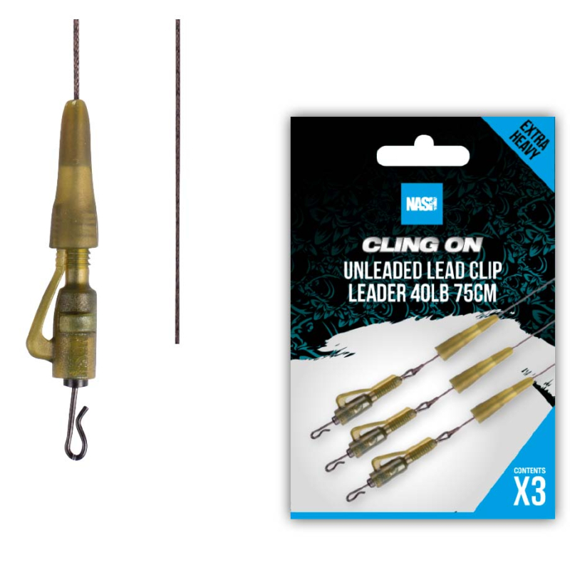 Nash Cling On Unleaded Lead Clip Leader 40 Lb 75 cm Qty. 3