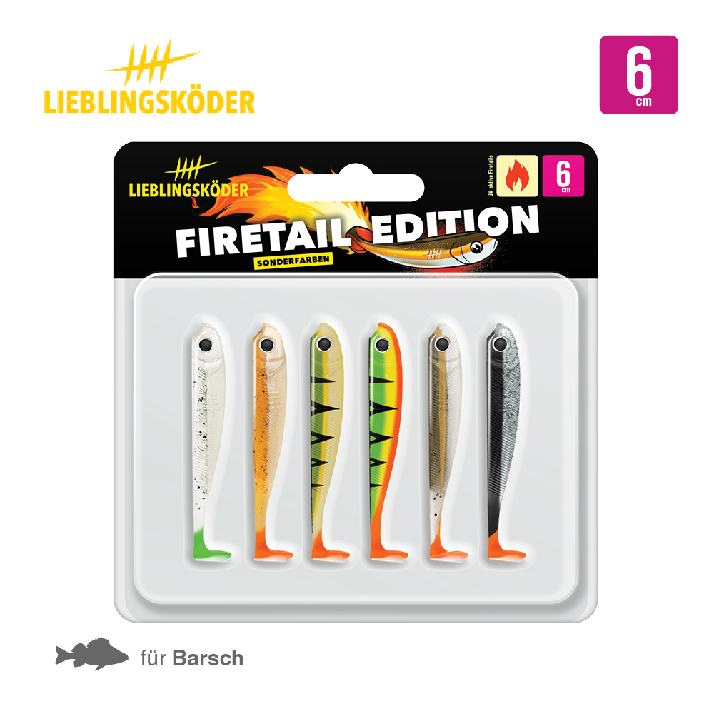Lieblingköder Firetail Edition; UV aktiv Firetails; 6 cm; Qty. 6